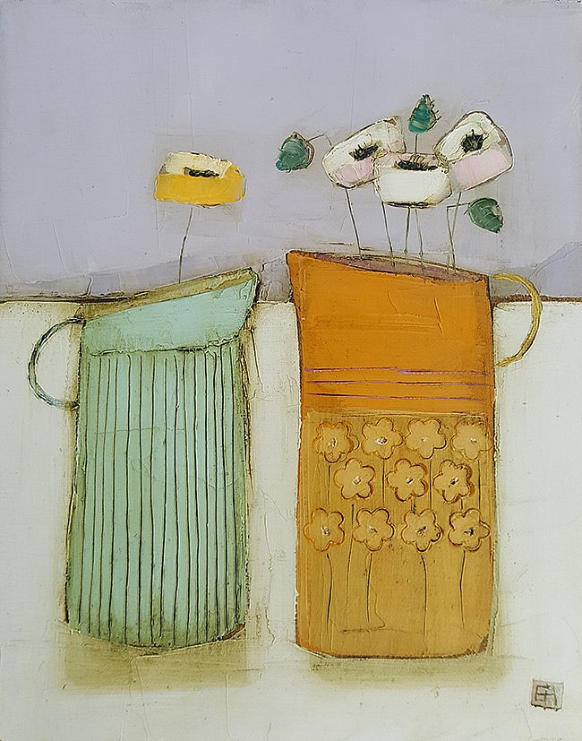 Eithne  Roberts - Tiny blue and orange jugs
